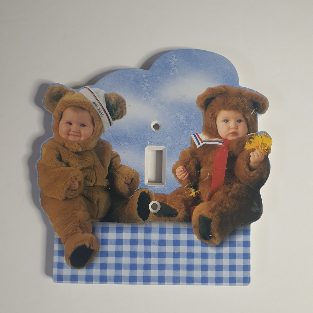 Anne Geddes Teddy Bear Baby Light Switch Cover Plate Single Toggle Blue Gingham